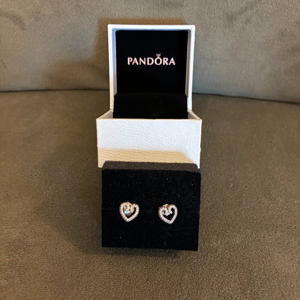 NWOT Pandora Open Heart Sterling Silver Stud Earrings - Picture 3 of 6